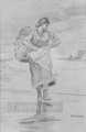 Una chica pescadora en la playa Pintor del realismo Winslow Homer
